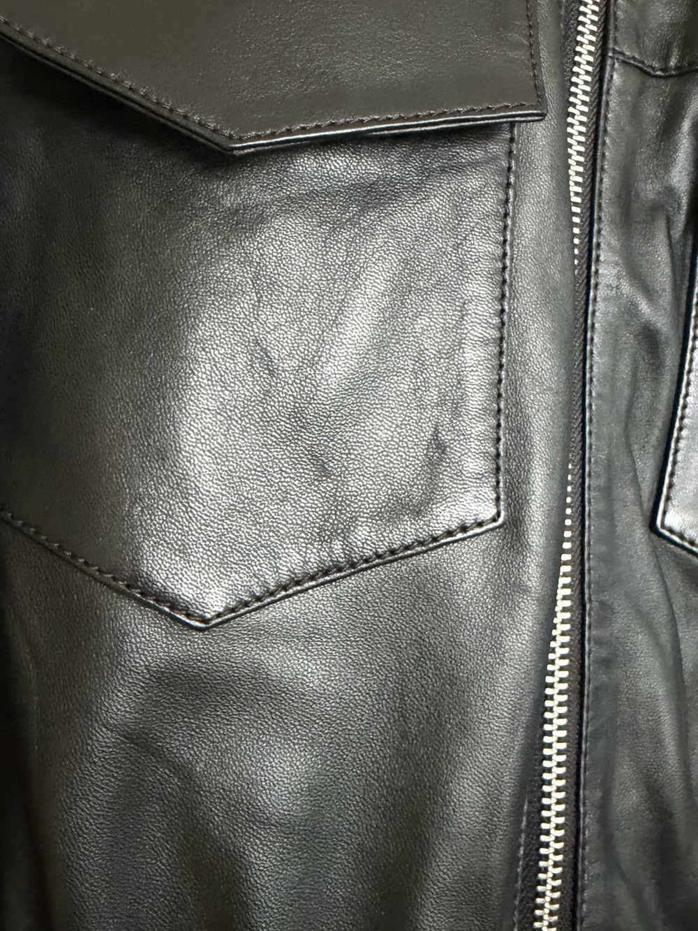 Lab Black Leather Long Zip Jumpsuit Jacket 4 Petite - Picture 7 of 8